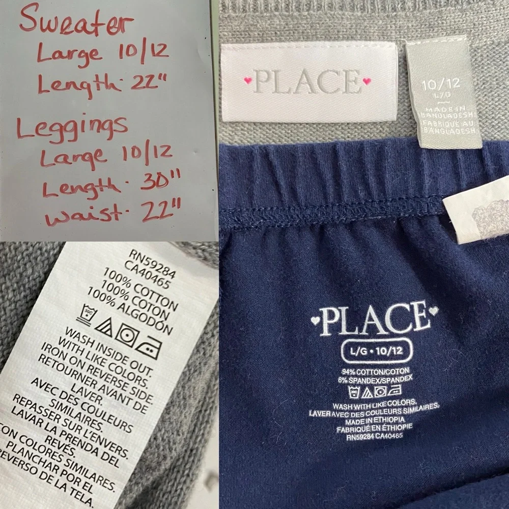 THE CHILDREN’S PLACE Cardigan Sweater Leggings Pants Set Size 10 Gray Navy Blue